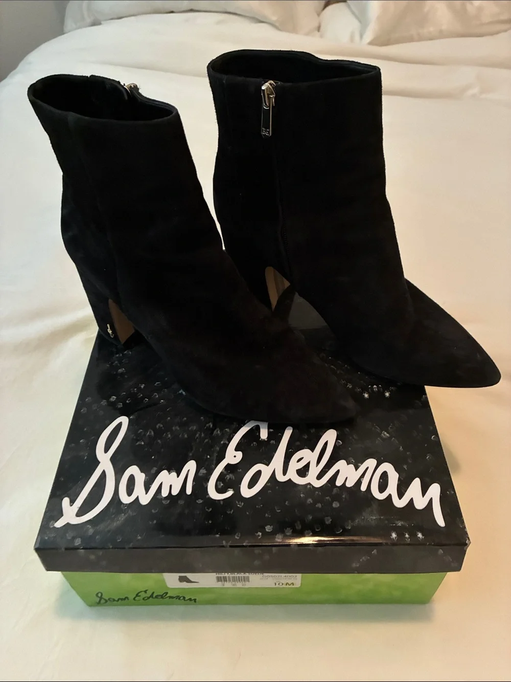 Sam Edelman Black Suede Pointed Ankle Booties with Side Zipper